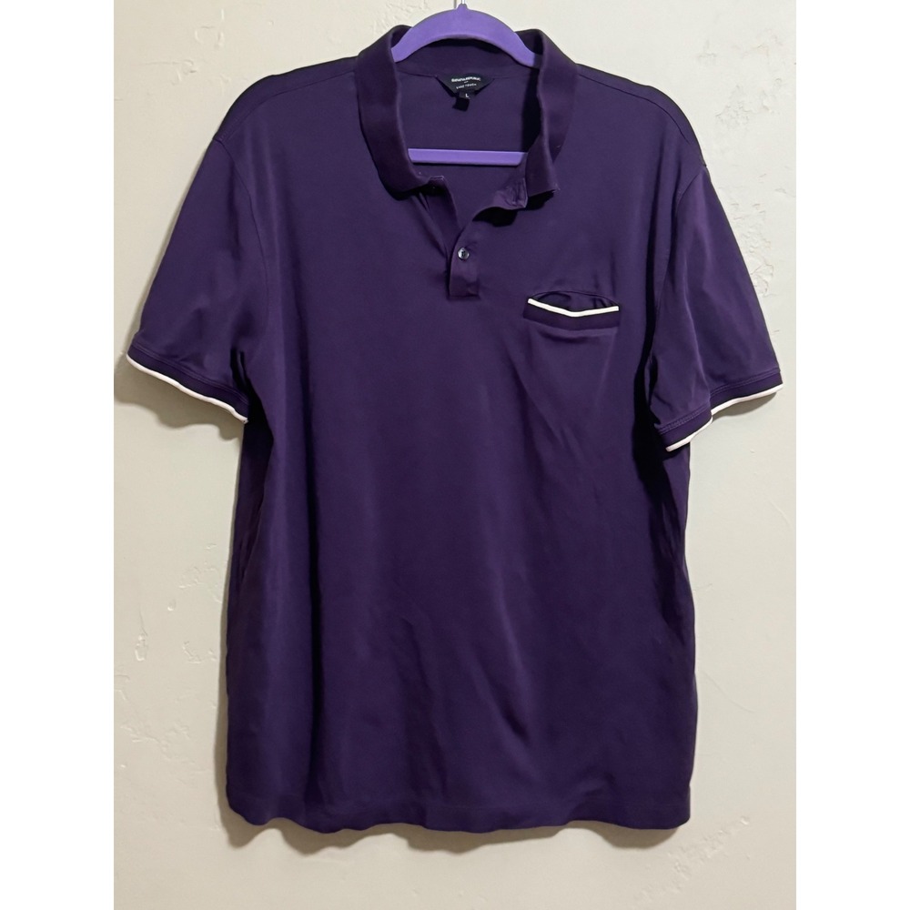 Banana Republic Luxe Touch Polo L Purple Eggplant 100% Cotton Pocket White Trim